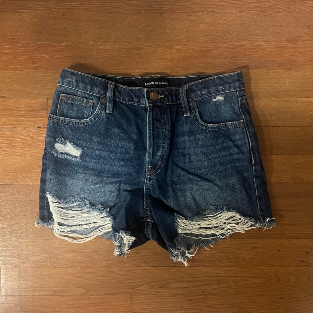 Calvin Klein Blue Distressed Jean Shorts